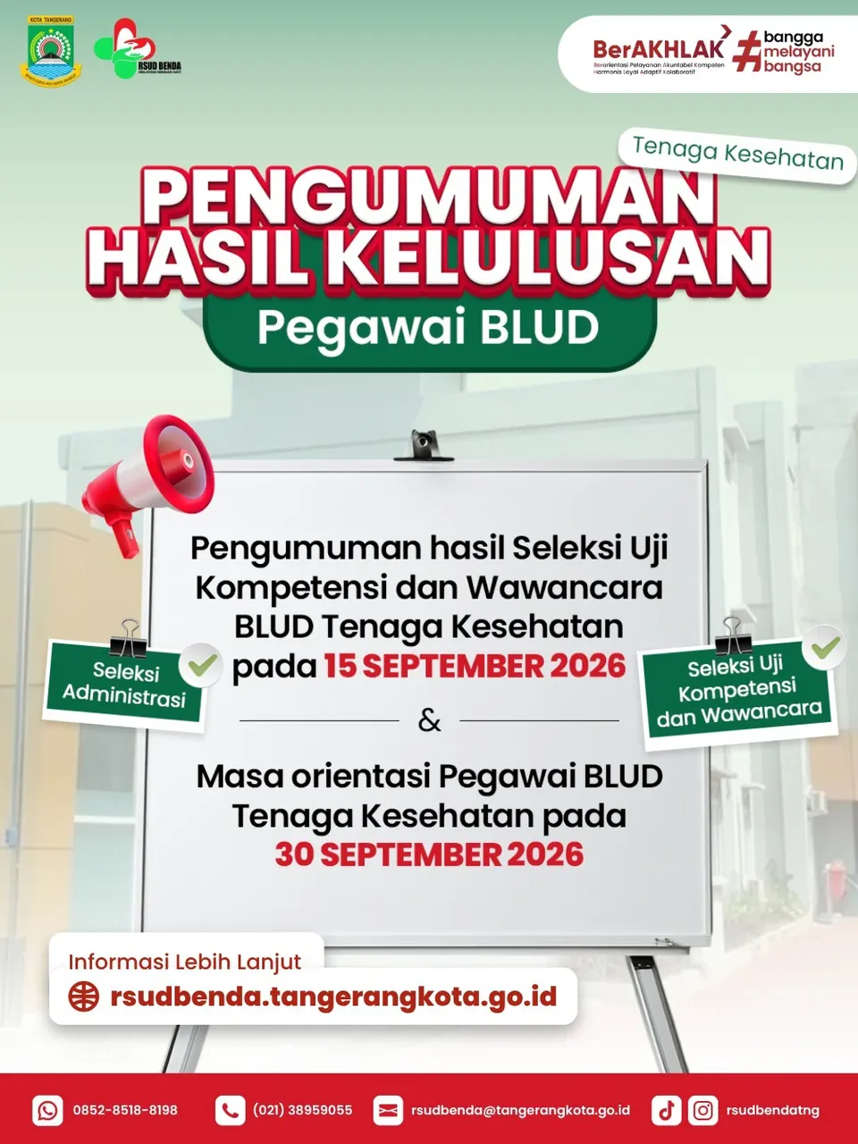 Pengumuman Hasil Seleksi Penerimaan Pegawai Non ASN BLUD UPT RSUD Benda