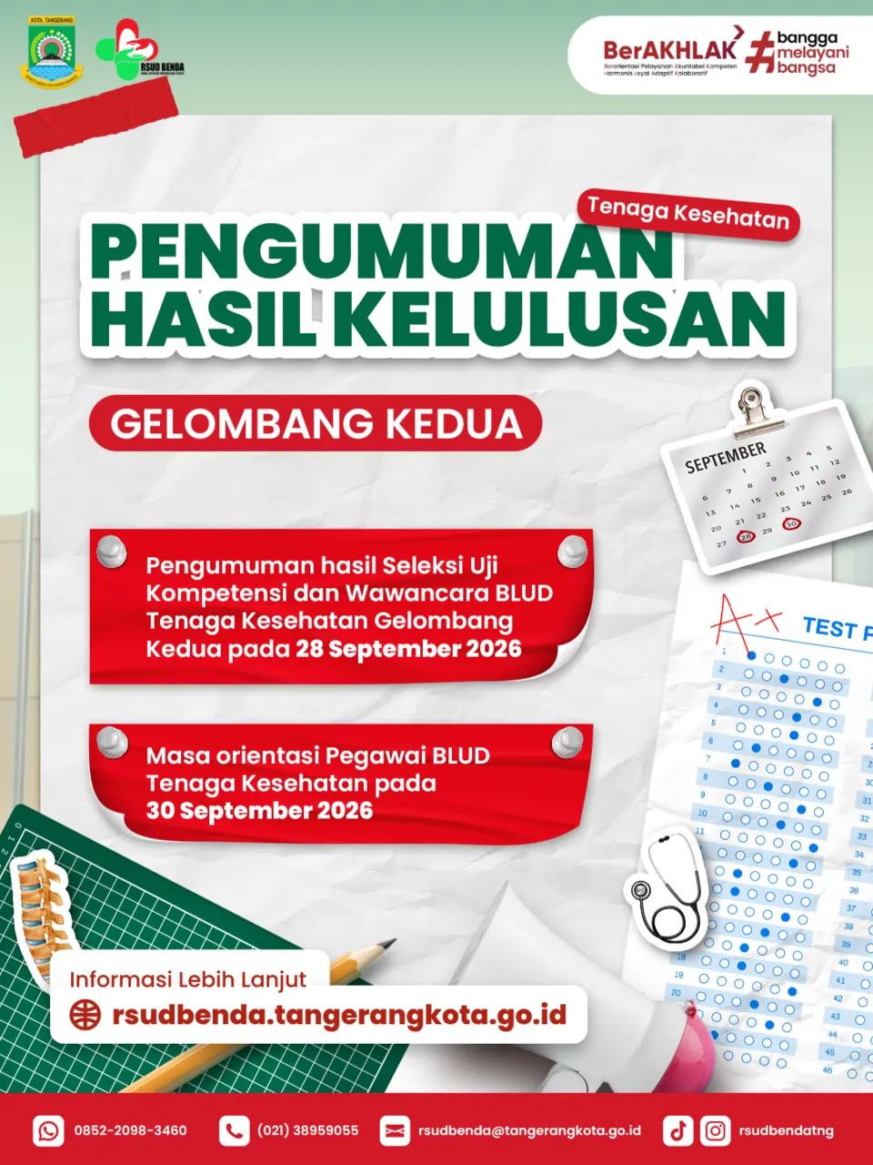 Pengumuman Hasil Seleksi Penerimaan Pegawai Non ASN BLUD UPT RSUD Benda Gelombang Kedua