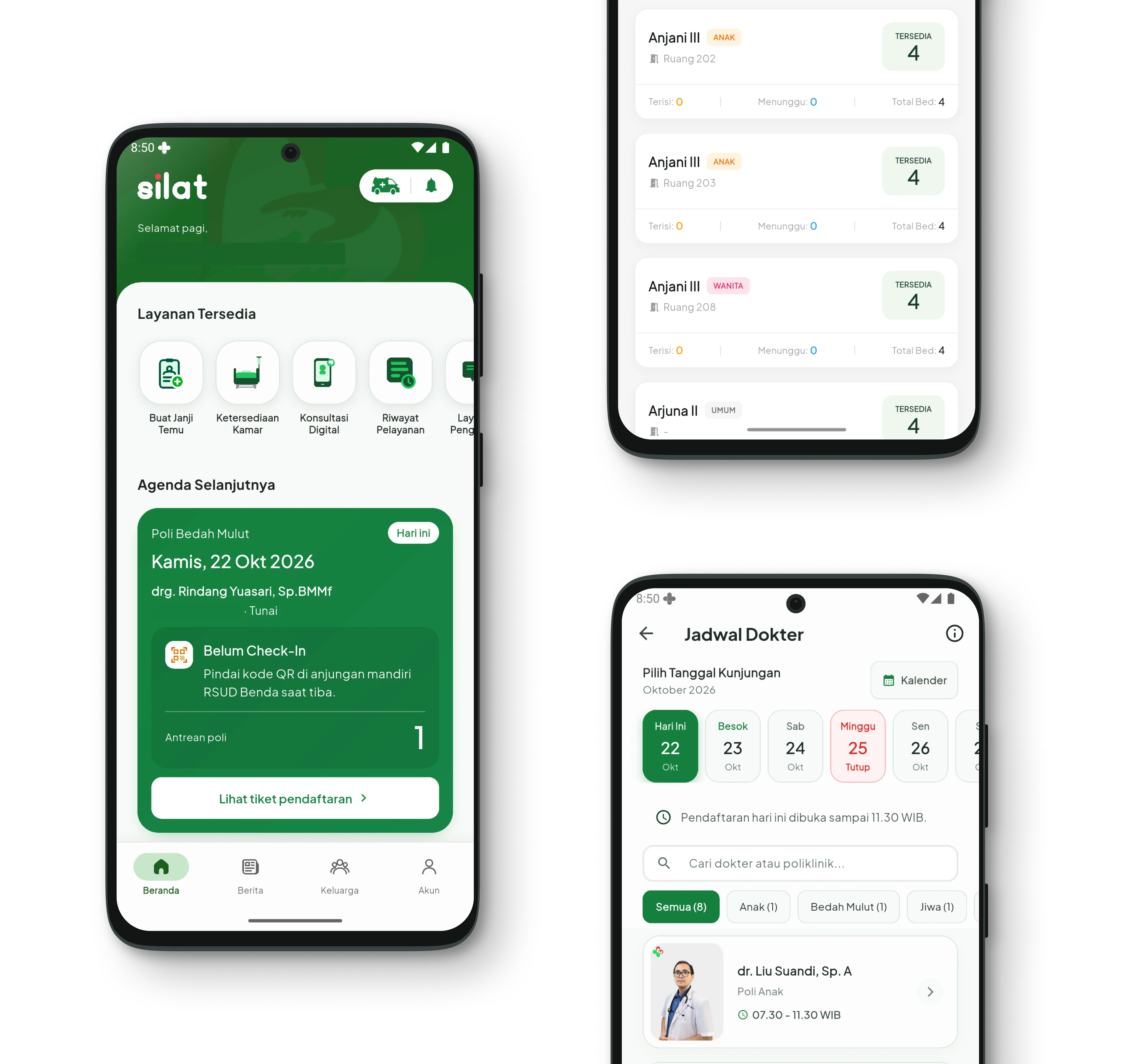 Tampilan aplikasi RSUD Benda Mobile di berbagai layar